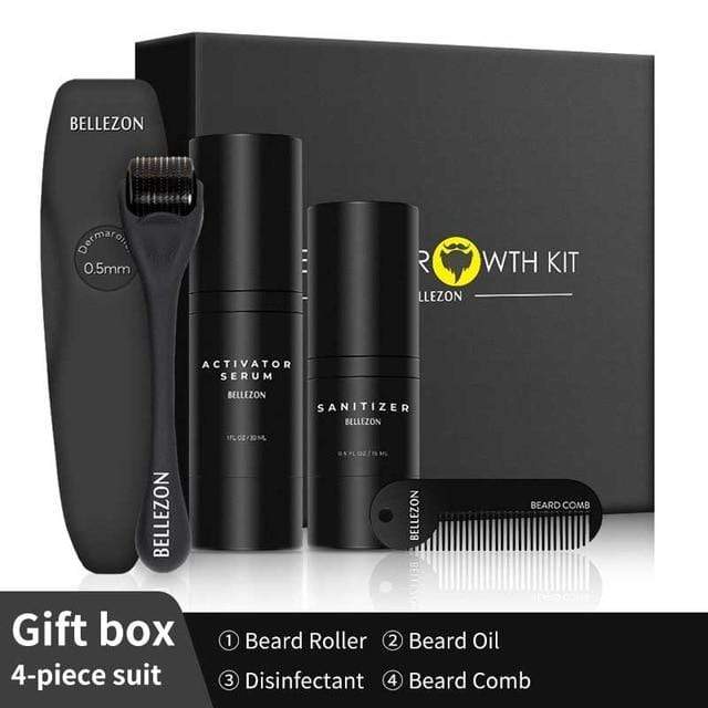 4 Pcs/Set Beard Growth Kit Men's Beard Growth Oil Nourishing Enhancer Beard Oil Beard Care With Comb Beard Roller Beard Oil AExp