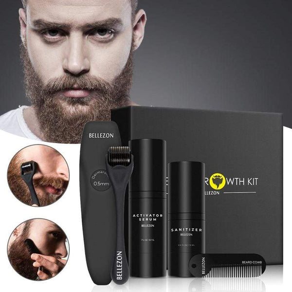4 Pcs/Set Beard Growth Kit Men's Beard Growth Oil Nourishing Enhancer Beard Oil Beard Care With Comb Beard Roller Beard Oil AExp