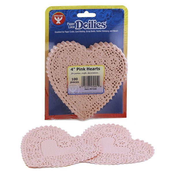 (4 PK) DOILIES 4 PINK HEARTS-Arts & Crafts-JadeMoghul Inc.