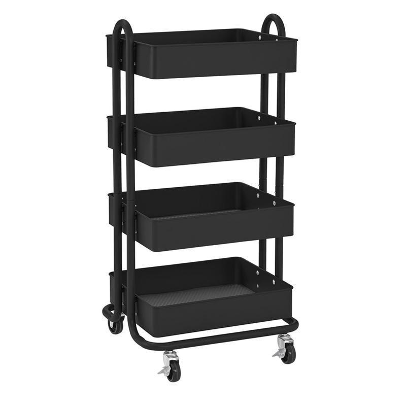 4-TIER UTILITY ROLLING CART BLACK-Learning Materials-JadeMoghul Inc.