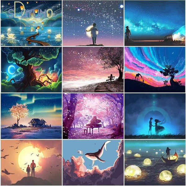 40x50cm diy frame fantasy cartoon oil painting by numbers kits Acrylic Paint By Numbers On Canvas Handpainted landscape Painting AExp