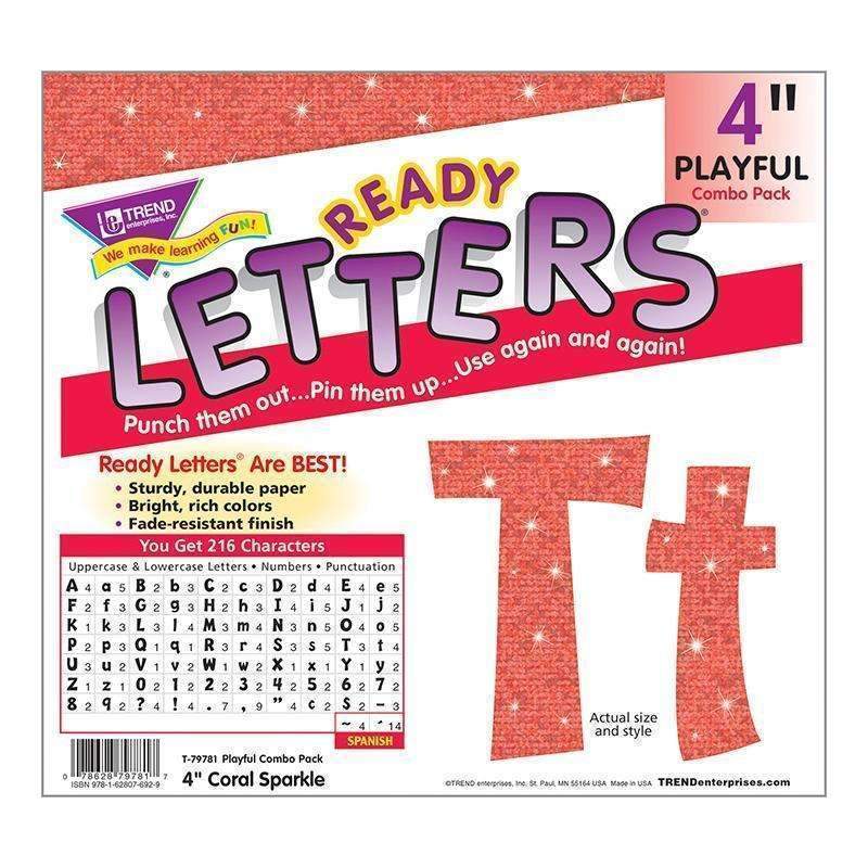 4IN READY LETTERS CORAL SPARKLE-Learning Materials-JadeMoghul Inc.