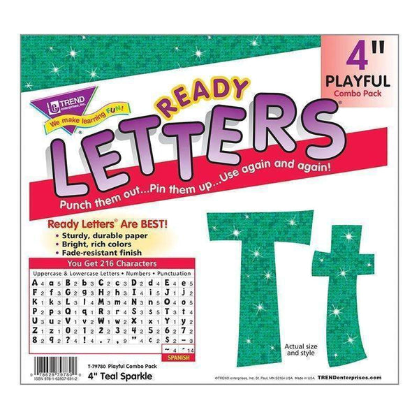 4IN READY LETTERS TEAL SPARKLE-Learning Materials-JadeMoghul Inc.