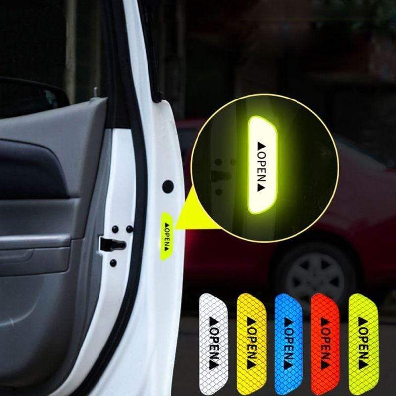 4Pcs/Set Car Door Stickers DIY Car OPEN Reflective Tape Warning Mark Reflective Open Notice Bicycle Accessories Exterior AExp