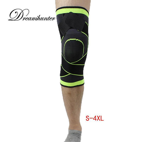 4XL basketball tennis hiking cycling knee brace support 3D weaving Pressurized Straps bandage Sports knee pads Patella Guard 1pc-Green-XXXL-JadeMoghul Inc.