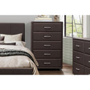 5 Drawer Chest In Wood And PVC, Brown-Storage Chests-Brown-Wood-JadeMoghul Inc.