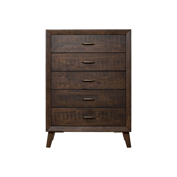 5 Drawer Rubberwood Chest In Traditional Style Brown-Accent Chests and Cabinets-Brown-Rubberwood Solids With Poplar Veneer-JadeMoghul Inc.