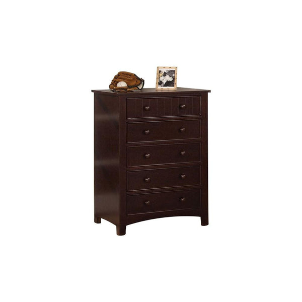 5 Drawer Transitional Chest, Dark Walnut Brown-Accent Chests and Cabinets-Brown-Wood-JadeMoghul Inc.