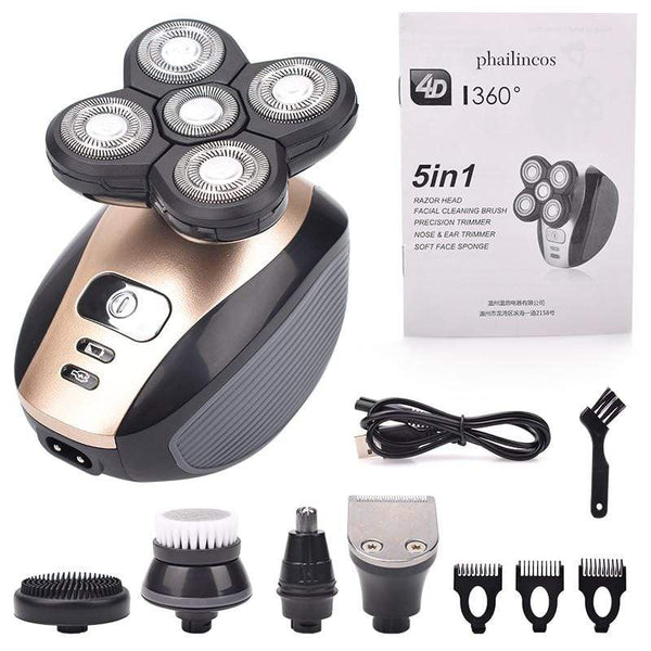 5 In 1 4D Men's Rechargeable Bald Head Electric Shaver 5 Floating Heads Beard Nose Ear Hair Trimmer Razor Clipper Facial Brush JadeMoghul Inc. 