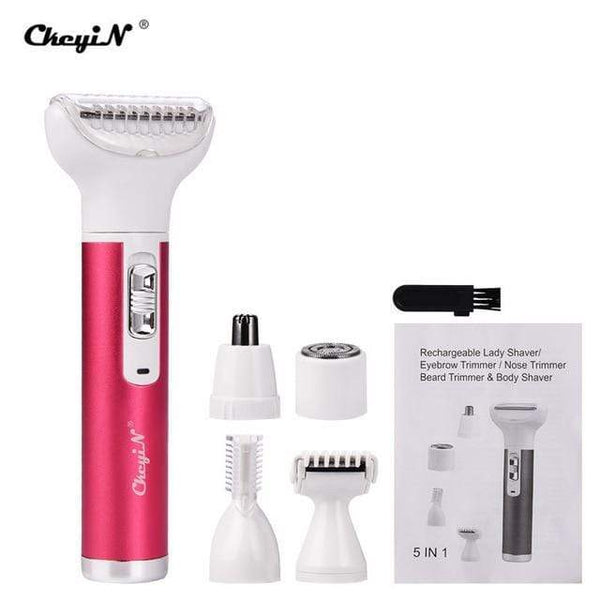 5 in 1 Women Shaver Painless Hair Removal Epilator Shaving Machine Face Beard Eyebrow Nose Trimmer Body Bikini Electric Razor 45 AExp