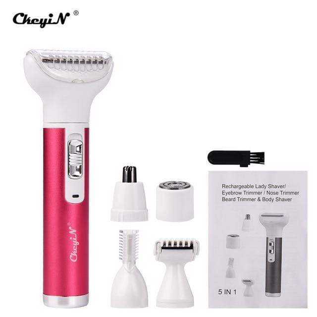 5 in 1 Women Shaver Painless Hair Removal Epilator Shaving Machine Face Beard Eyebrow Nose Trimmer Body Bikini Electric Razor 45 AExp