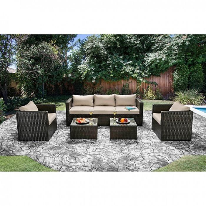 5 Pc. Aluminum Patio Set, Ivory White/Espresso Brown-Outdoor Lounge Sets-Off White/ Brown-Aluminum Fabric Faux Rattan-JadeMoghul Inc.