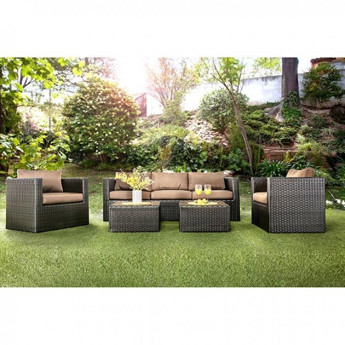 5 Piece Aluminum Patio Set, Espresso Brown-Outdoor Lounge Sets-Brown-Aluminum Fabric Faux Rattan-JadeMoghul Inc.