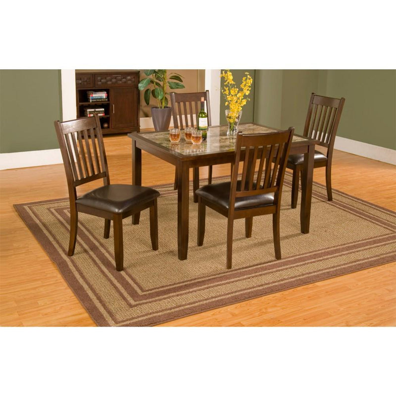 5 Piece Dining Set In Rubberwood With Faux Marble Top, Brown-Dining Sets-Brown-Rubberwood Solids & Faux Marble Top-JadeMoghul Inc.