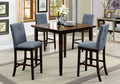 5-Piece Fabric Tufted Wooden Counter Height Table Set In Gray And Walnut Brown-Dining Tables-Gray And Brown-Solid Wood Wood Veneer & Fabric-JadeMoghul Inc.