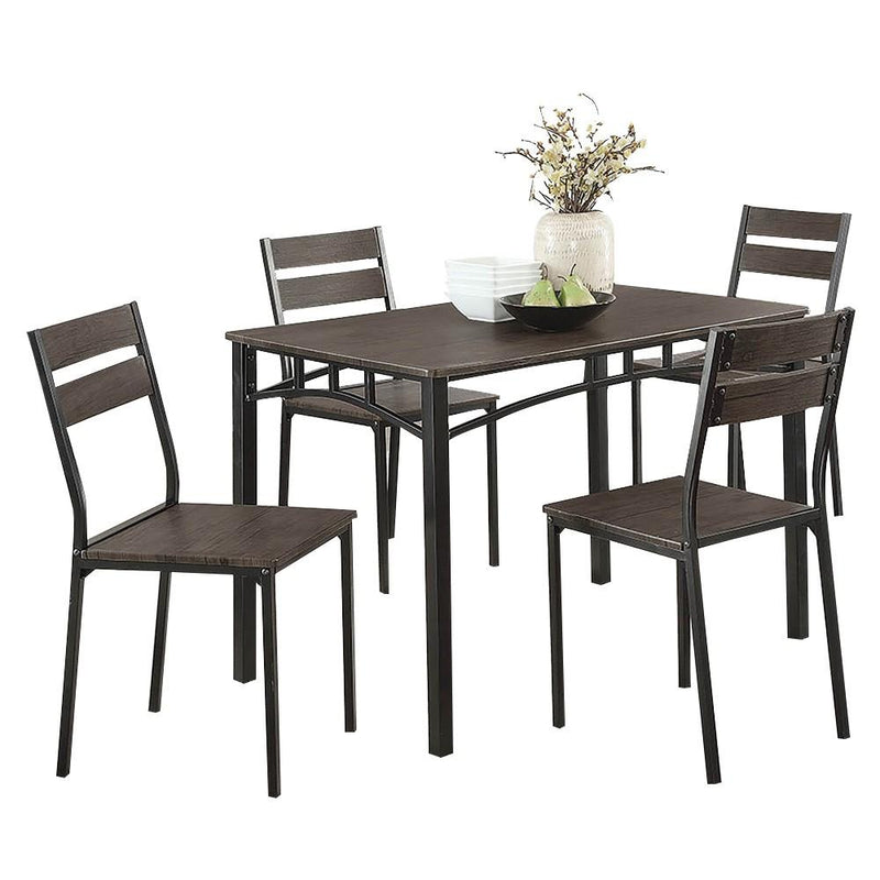 5-Piece Metal And Wood Dining Table Set In Antique Brown-Dining Tables-Brown-Metal and Wood-JadeMoghul Inc.