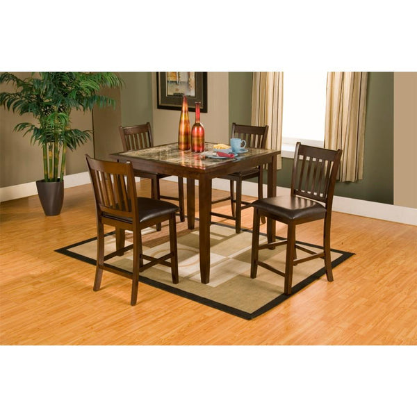 5 Piece Pub Set In Rubberwood With Faux Marble Top, Brown-Indoor Pub and Bistro Sets-Brown-Rubberwood Solids & Faux Marble Top-JadeMoghul Inc.