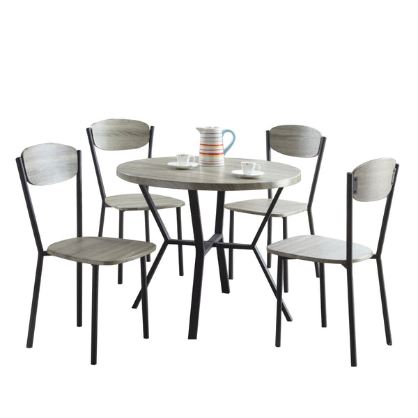 5-Piece Round Dining Table & Chair-Dining Sets-Gray & Black-Wood & Metal-JadeMoghul Inc.
