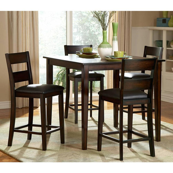 5 Piece Wooden CoUnter Height Table Set, Espresso Brown-Dining Chairs-Brown-Wood-JadeMoghul Inc.