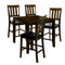 5-Piece Wooden Counter Height Table Set In Dark Oak Brown-Dining Tables-Brown-Wood And Leather-JadeMoghul Inc.