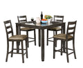 5-Piece Wooden Counter Height Table Set In Gray-Dining Tables-Gray-Solid Wood Wood Veneer & Leather-JadeMoghul Inc.