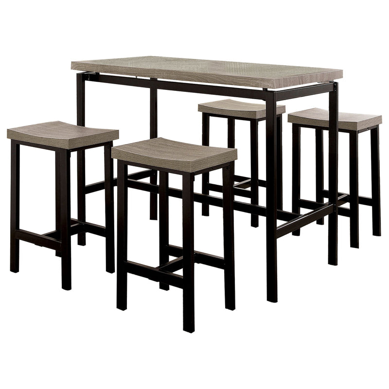 5-Piece Wooden Counter Height Table Set In Natural Brown And Black-Dining Tables-Brown and Black-Metal and Wood-JadeMoghul Inc.