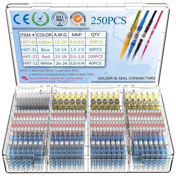 50/100/250PCS Mixed Heat Shrink Connect Terminals Waterproof Solder Sleeve Tube Electrical Wire Insulated Butt Connectors Kit JadeMoghul Inc. 