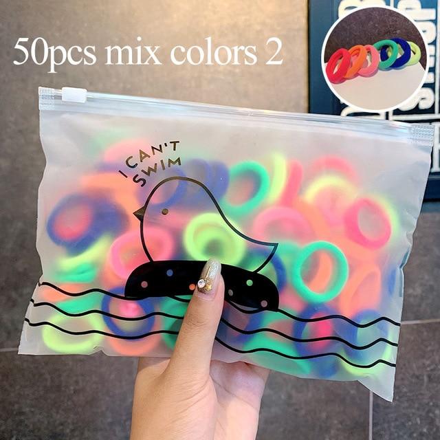 50/100pcs/Set Girls Colorful Nylon Small Elastic Hair Bands Children Ponytail Holder Scrunchie Headband Kids Hair Accessories AExp