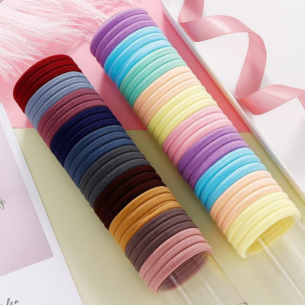 50/100PCS/Set Women Girls 4CM Colorful Nylon Elastic Hair Bands Ponytail Holder Rubber Bands Scrunchie Headband Hair Accessories AExp