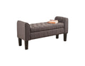 50 Inch Wooden Tufted Storage Ottoman with Armrests, Gray-Footstools and Ottomans-Gray-Wood/ fabric-JadeMoghul Inc.