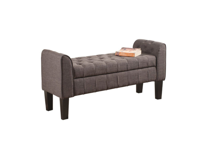 50 Inch Wooden Tufted Storage Ottoman with Armrests, Gray-Footstools and Ottomans-Gray-Wood/ fabric-JadeMoghul Inc.