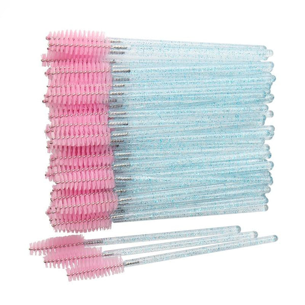 50 pcs Cosmetic Eyelash Brush  Crystal Mascara Wands Applicator Diamond Eyelashes brushes Disposable Make Up brushes Tools AExp