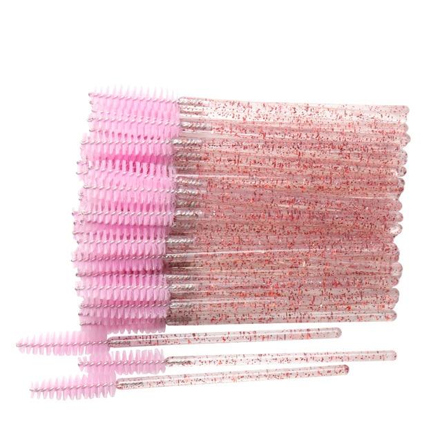 50 pcs Cosmetic Eyelash Brush  Crystal Mascara Wands Applicator Diamond Eyelashes brushes Disposable Make Up brushes Tools AExp