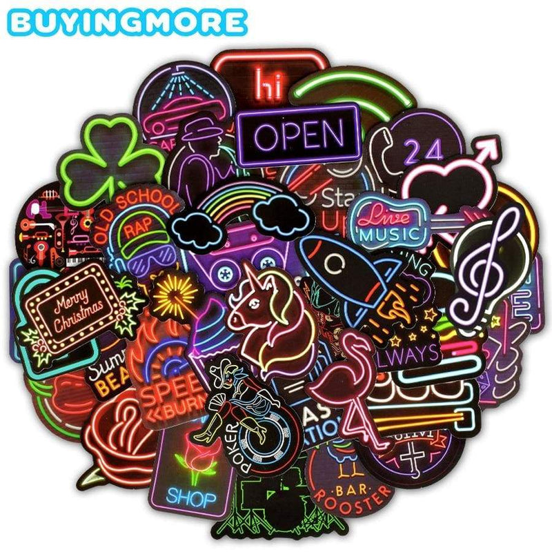 50 PCS Neon Light Sticker Gifts Toys for Children Anime Animal Cute Decals Stickers to Laptop Phone Suitcase Guitar Fridge Car AExp