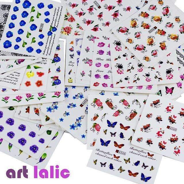 50 Sheets Mixed Designs Water Transfer Nail Art Sticker Watermark Decals DIY Decoration For Beauty Nail Tools Random Patterns-Flowers-JadeMoghul Inc.