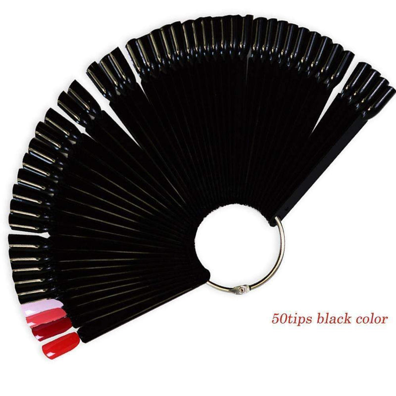 50tips New Black Colors Fan Board False Nail Art Tips Display Practice UV Gel/Polish/Rhinestones/Glitter Powder Tool ND293--JadeMoghul Inc.