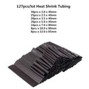 530/127Pcs Black Weatherproof Heat Shrink Sleeving Tubing Tube Assortment Kit Wrap Cable Electrical Connection Electrical Wire AExp