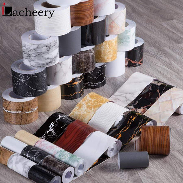 5M/10M PVC Waterproof Waist Line Wood Marble Self Adhesive Skirting Line Wallpaper Living Room Decor Vinyl Border Wall Stickers JadeMoghul Inc. 