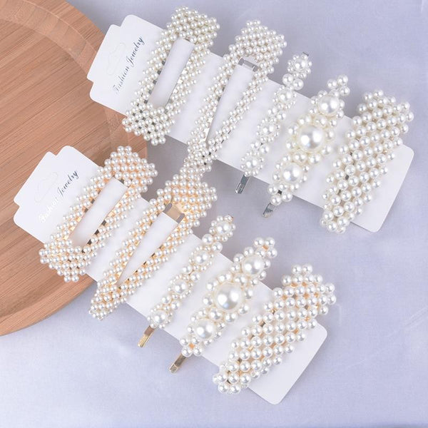 5Pcs/Set Fashion Pearl Hair Clip Snap Button Hair Pins for Women Sweet Pearl Hairpin Hair Clips Jewelry Lady Barrette Stick AExp