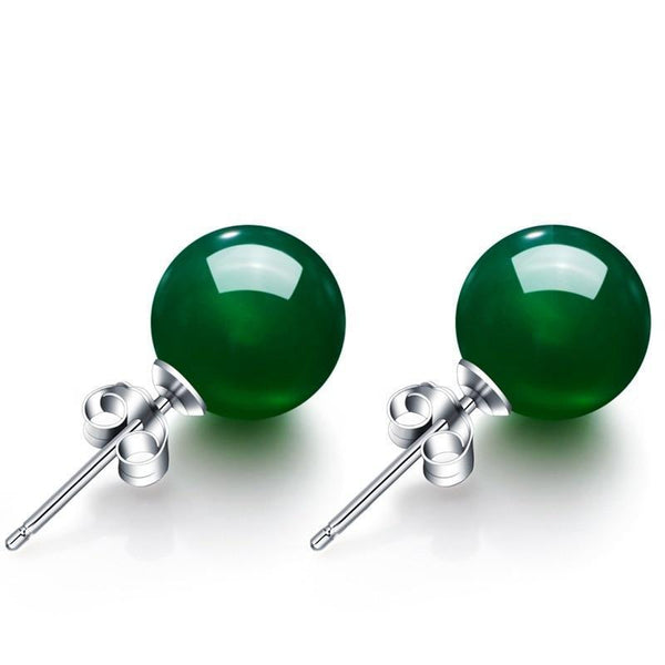6-8mm Round Natural Green Agate Stud Earrings For Women S925 Sterling Silver Vintage Fine Jewelry Wedding Brincos High Quality-6mm-JadeMoghul Inc.