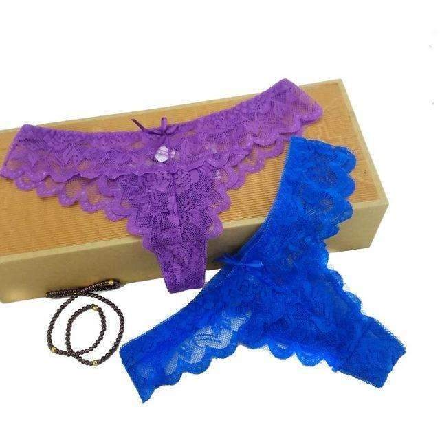 6 colors LACE Cotton Women's Sexy Thongs G-string Underwear Panties Briefs For Ladies T-back,1pcs/Lot 169-purple-M-JadeMoghul Inc.