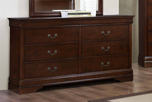 6 Drawer Wooden Dresser In Contemporary Style, Brown-Bedroom Furniture-Brown-Wood And Metal-JadeMoghul Inc.