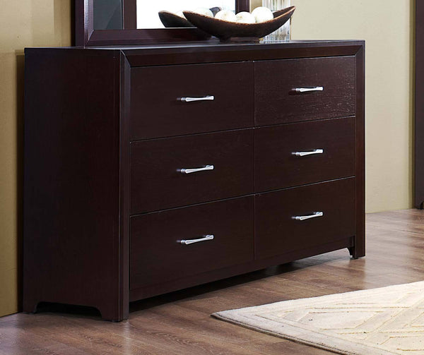 6 Drawer Wooden Dresser With Metal Handle Espresso Brown-Bedroom Furniture-Brown-Wood And Metal-JadeMoghul Inc.