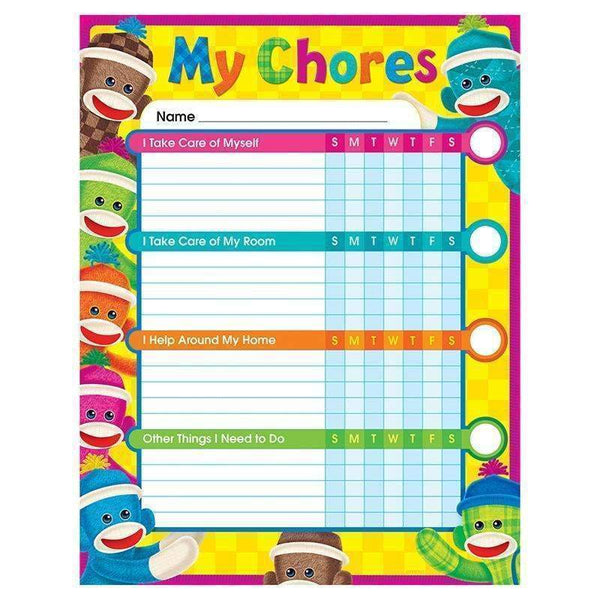 (6 EA) SOCK MONKEY CHORE CHART-Learning Materials-JadeMoghul Inc.