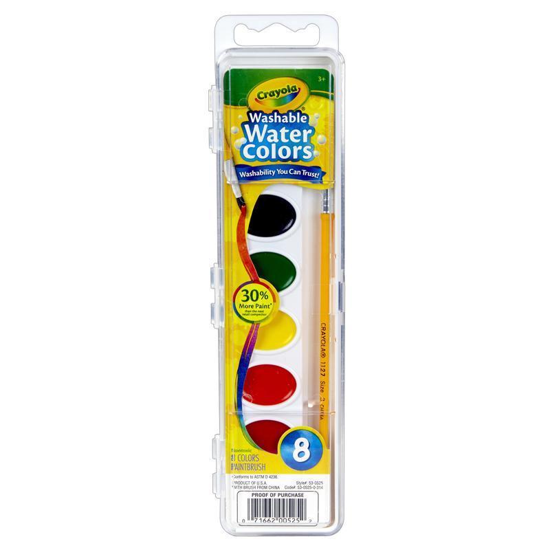 (6 EA) WASHABLE WATERCOLORS 8CT W/B-Arts & Crafts-JadeMoghul Inc.
