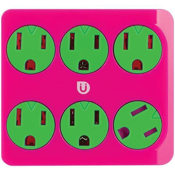 6-Outlet Power Tap (Pink & Green)-Power Strips-JadeMoghul Inc.