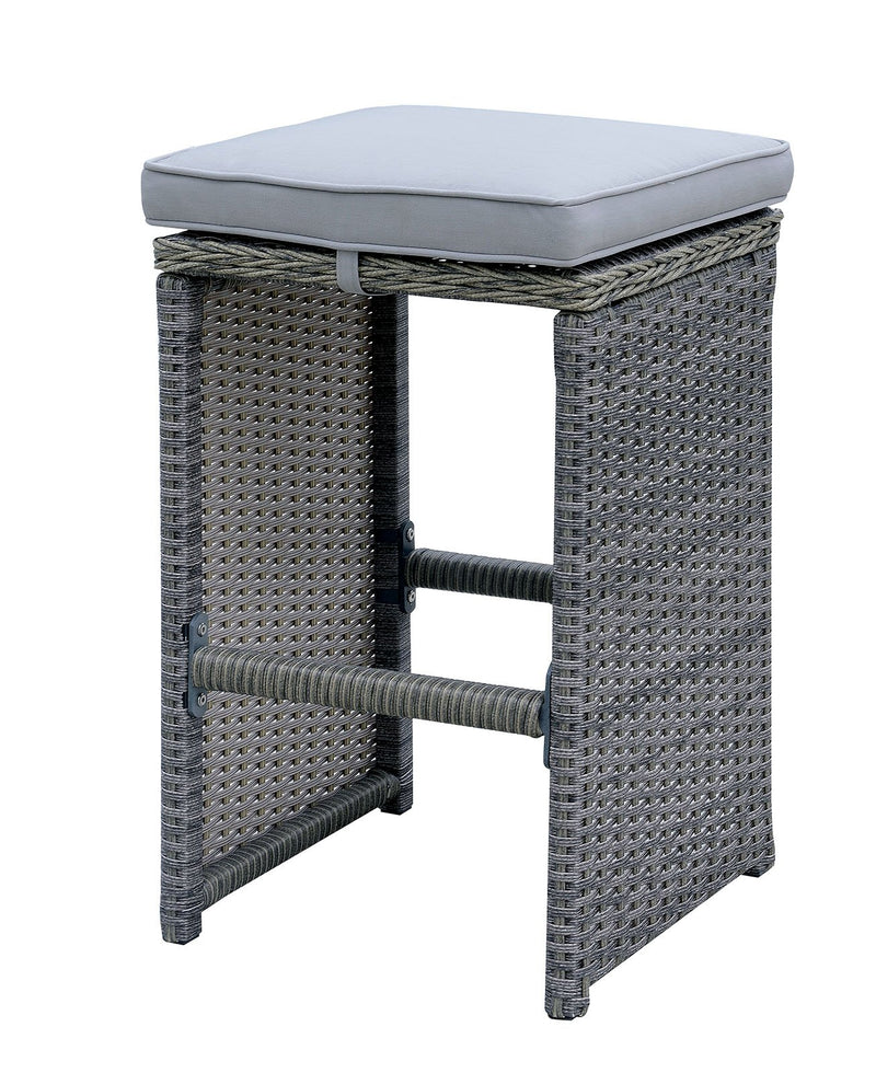 6 Piece Patio Bar Stool In Aluminum Wicker Frame And Padded Fabric Seat, Gray-Patio Furniture-Gray-Aluminum Frame & Fabric-JadeMoghul Inc.
