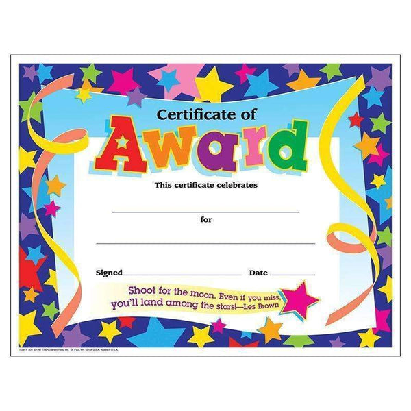 (6 PK) CERTIFICATE OF AWARD STARS-Learning Materials-JadeMoghul Inc.