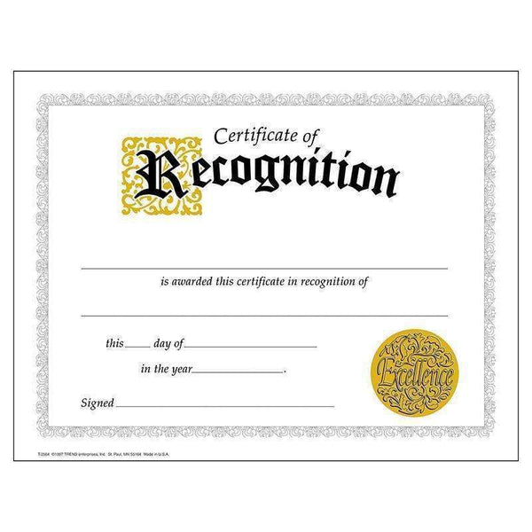 (6 PK) CERTIFICATE OF RECOGNITION-Learning Materials-JadeMoghul Inc.