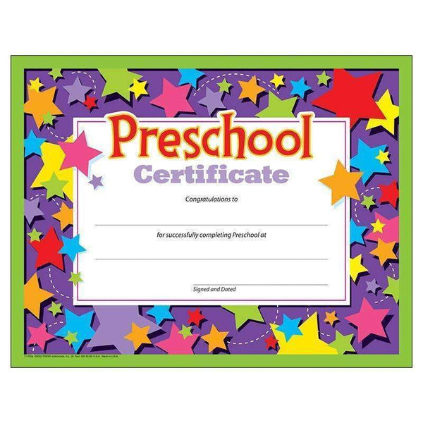 (6 PK) PRESCHOOL CERTIFICATE-Learning Materials-JadeMoghul Inc.